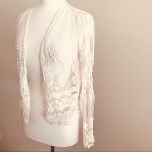 Angie’s Sheer Lace Romantic Open Front Cardigan